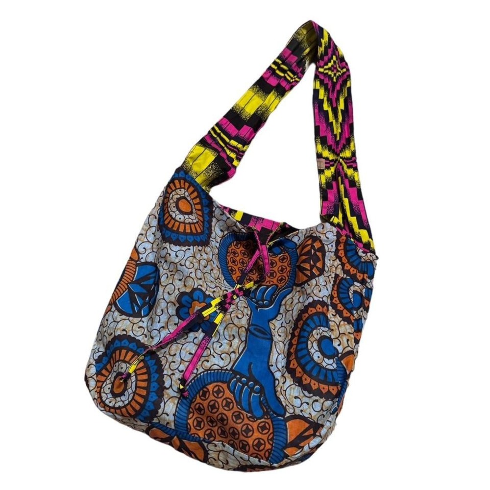 reversible two sided colorful shoulder tote bag with cool pattern, boho chic